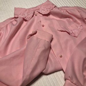 Pink Embroidered Button Up